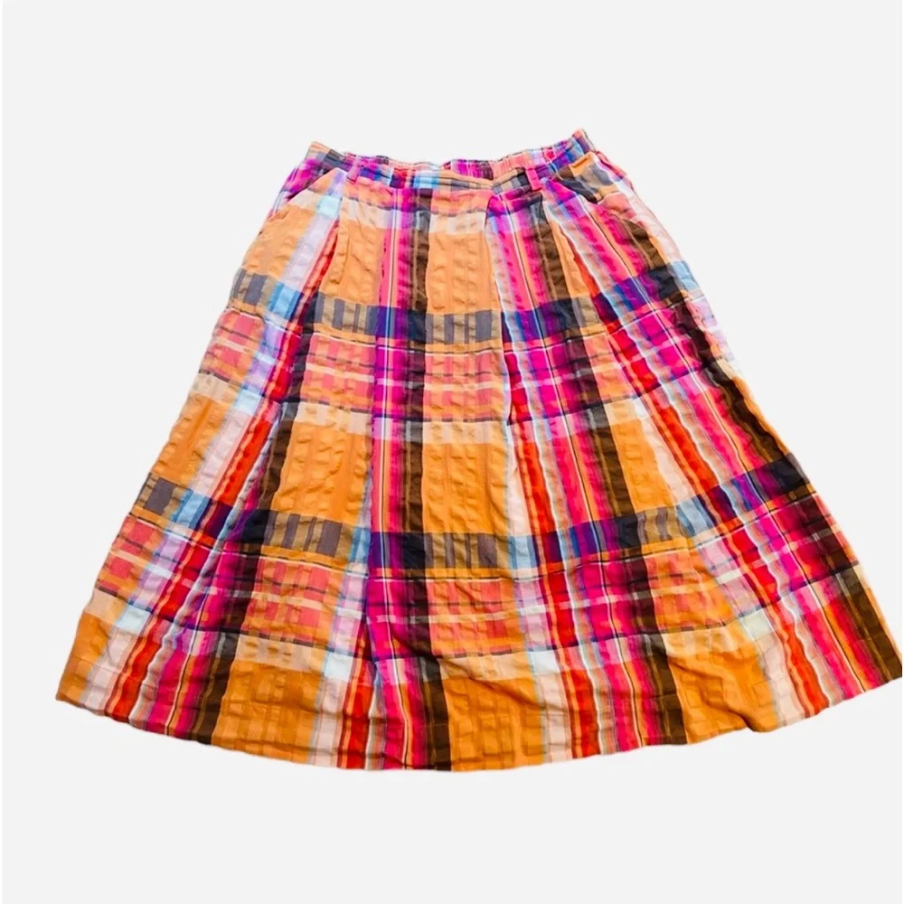 Anthropologie Maeve Pippa plaid pleated midi skirt Anthro size XL orange GUC - Picture 4 of 9